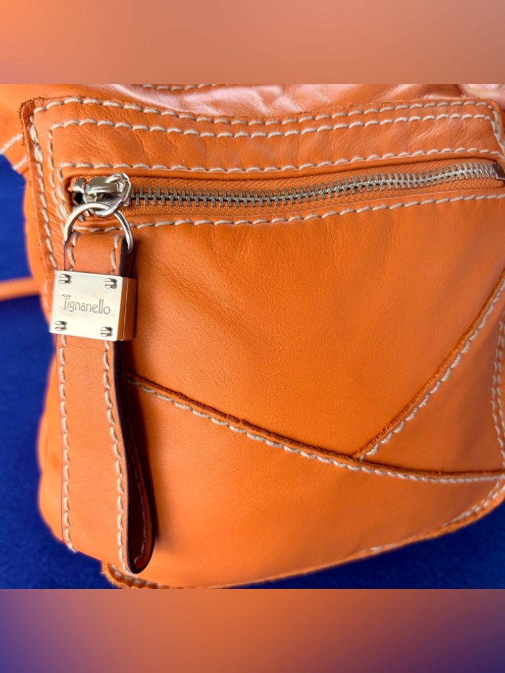 Vintage 2000s Tignanello Heritage Line vibrant Orange Y2k crossbody bag - Picture 3 of 12